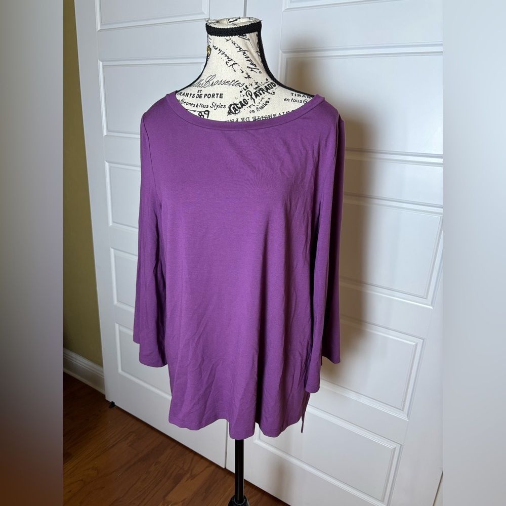 Eileen Fisher Purple Viscose‎ Jersey Split Sleeve Top Medium Minimalist Colorful